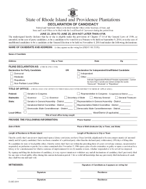 Rhode Island Declaration of Candidacy