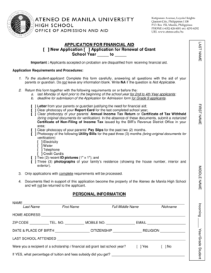 Ateneo de Manila High School Financial Aid Application