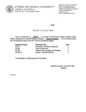 Student Enrollment Certification