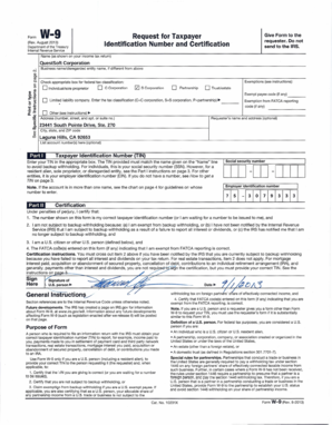 IRS Form W-9 Request for Taxpayer Identification Number and Certification