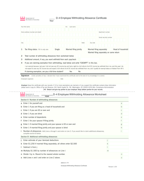 DC D-4 Employee Withholding Allowance Certificate