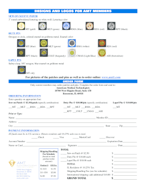 AMT Member Patches and Pins Order Form