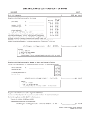 Life Insurance Cost Calculation Form