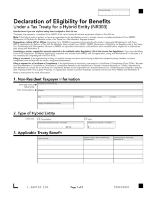 Declaration of Eligibility for Benefits under a Tax Treaty for a Hybrid Entity (NR303)