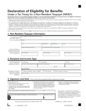 Declaration of Eligibility for Benefits Under a Tax Treaty for a Non-Resident Taxpayer (NR301)