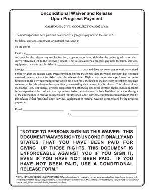 Unconditional Waiver and Release Upon Progress Payment