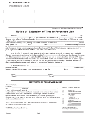 Notice of Extension of Time to Foreclose Lien