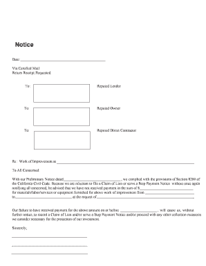 Notice of Intent to File Lien