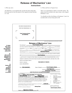 Release of Mechanics' Lien