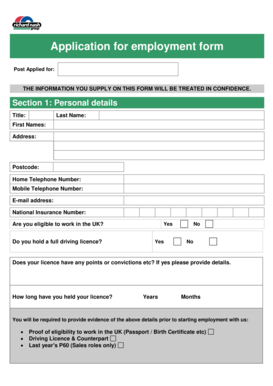 UK Employment Application Form