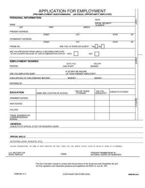 Application for Employment Form