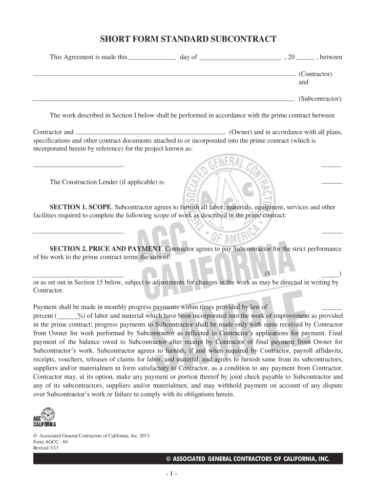 ejcdc subcontract agreement Preview on Page 1