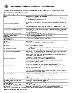 Documentation Needed for Rehabilitation Financial Disclosure Form. AGCC-01- NEW FORMAT