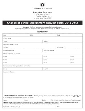 Change of School Assignment Request Form - Yonkers Public ... - yonkerspublicschools