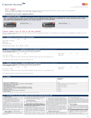 Credit Suisse MasterCard Platinum Additional Card Application