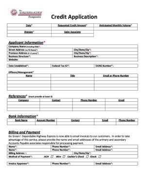 Credit Application for Dependable Highway Express