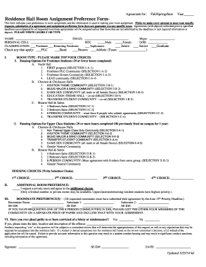 Residence Hall Room Assignment Preference Form