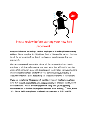 Grand Rapids Community College Student Employment New Hire Packet