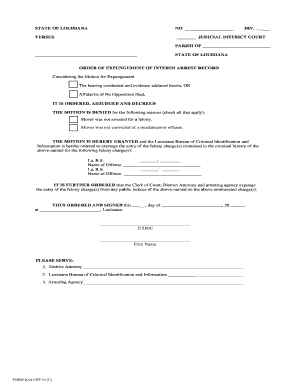 Louisiana Order of Expungement of Interim Arrest Record