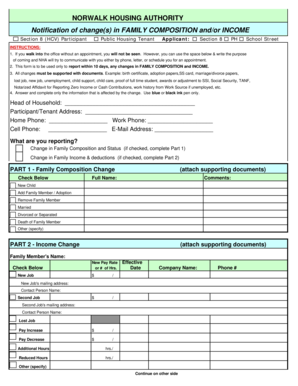 Norwalk Housing Authority Family Change Notification