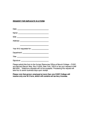 Request for Duplicate W-2 Form