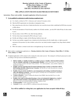 Pre-Application for Site Based Public Housing Program Monterey