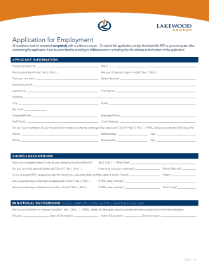 Lakewood Church Employment Application Form