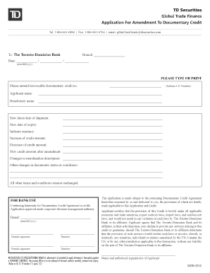 Application For Amendment To Documentary Credit