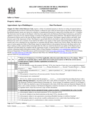 Delaware Seller’s Disclosure of Real Property Condition Report