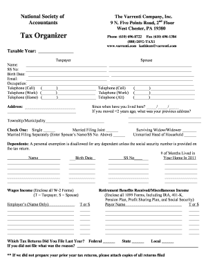 Tax Organizer Form