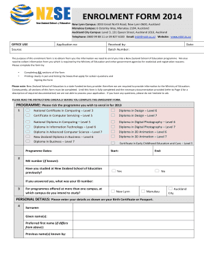 New Zealand School of Education Enrolment Form