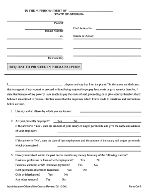 Georgia In Forma Pauperis Request