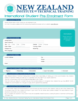 Pre-Enrolment Form - New Zealand Institute of Technical Training - nitt ac