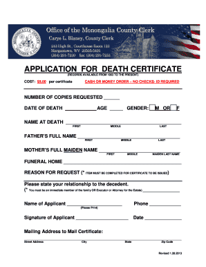Application for Death Certificate