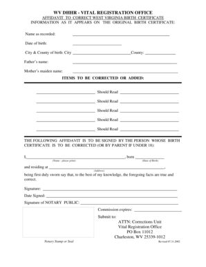 WV DHHR - VITAL REGISTRATION OFFICE