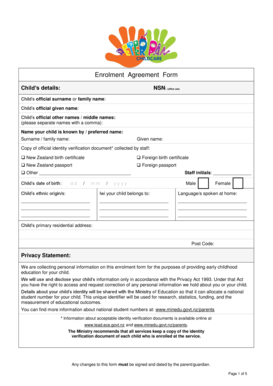 New Zealand Child Enrolment Agreement Form