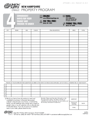 New Hampshire Inmate Package Order Form