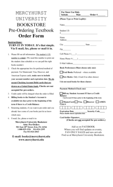 Mercyhurst University Bookstore Order Form