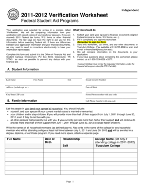 2011-2012 Verification Worksheet