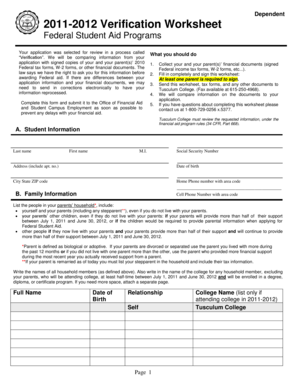 2011-2012 Verification Worksheet
