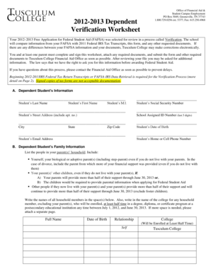 2012-2013 Dependent Verification Worksheet