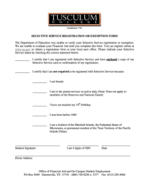 Selective Service Registration or Exemption Form