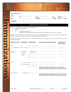 Tusculum University Immunization Form