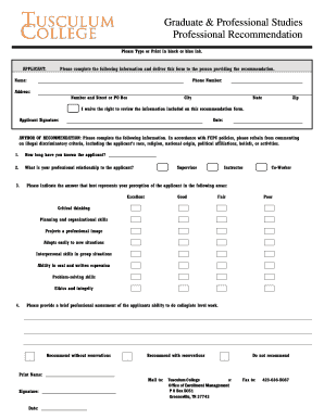Professional Recommendation Form