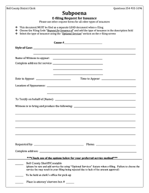 Bell County Subpoena Request