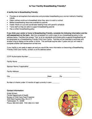 Breastfeeding Friendly Child Care Facility Application