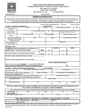 Florida Death Record Application