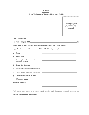 Form 9 - Application for Motor Vehicle License