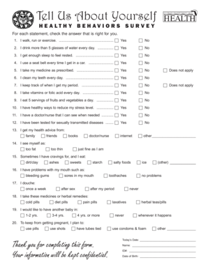 Healthy Behaviors Survey and Questionnaire