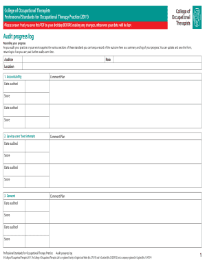 Professional Standards for Occupational Therapy Practice Audit Progress Log